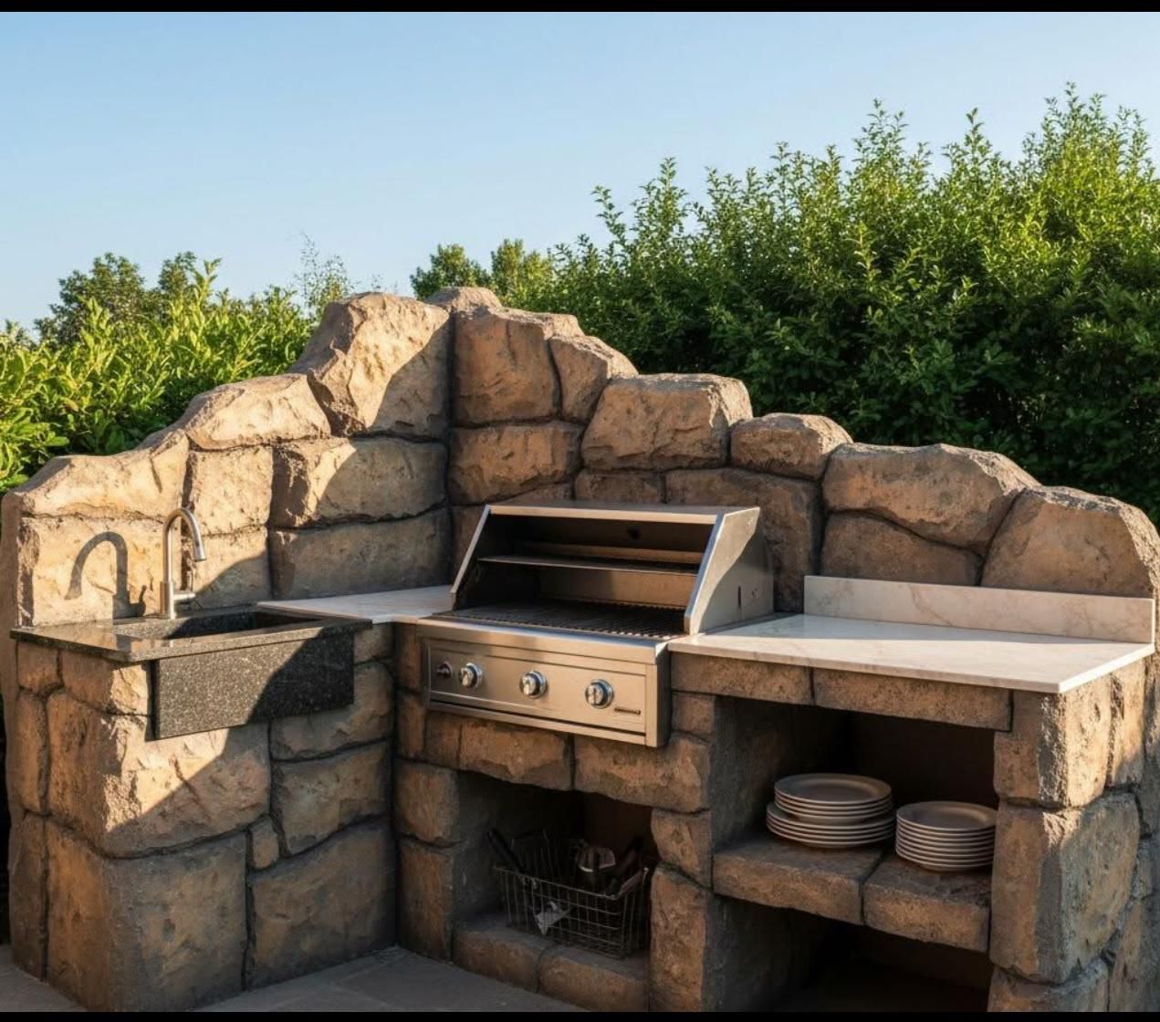 Outdoor Built-in Grill Station with Integrated Work Area